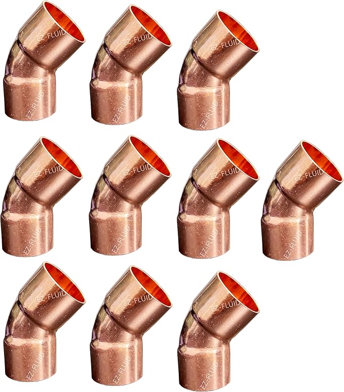 EZ-FLUID Plumbing 3/4" C X C Copper 45 Degree Elbow,LF Short Turn Pressure Copper Fittings with Sweat Solder Connection for Residential,Commercial. (10 Packs)