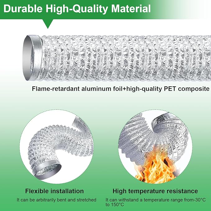 Dryer Vent Connector Kit with 90 Degree Elbow & 6-Layer Hose – 4 Inch Tight Space Dryer Vent Connector – Crush-Proof, Flexible Dryer Duct Hose for Electric Dryers