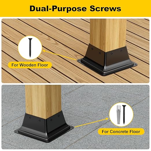 4x4 Post Base 9Pcs, Internal 3.5"x3.5" Heavy Duty Powder-Coated Steel Post Bracket Fit for Standard Wood Post Anchor, Decking Post Base for Deck Porch Handrail Railing Support with Screws