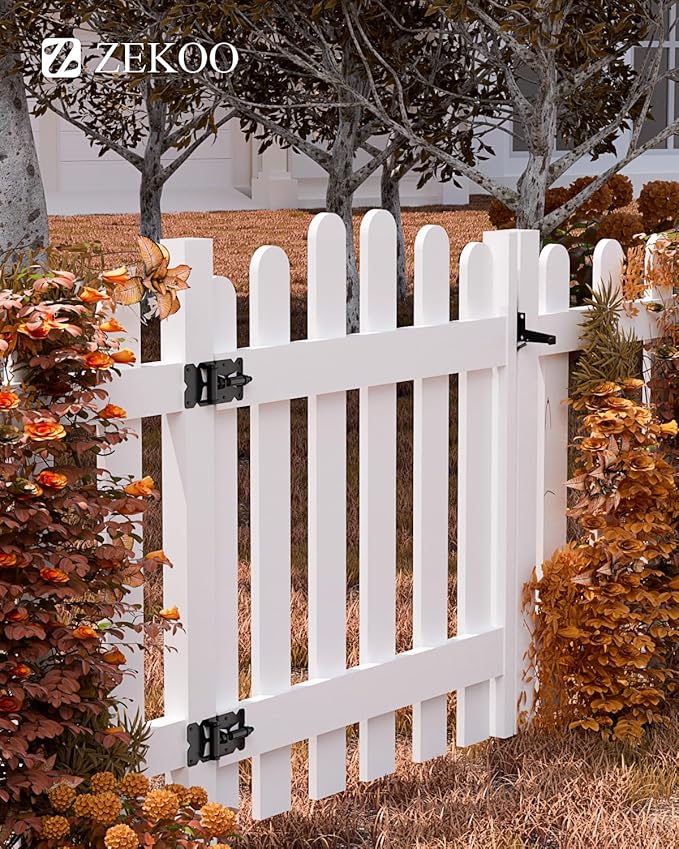 ZEKOO Stainless Steel Vinyl Fence Gate kit, Self Closing Gate Hinges and Latch, Rust Proof, Use for Vinyl Fence Gate and Wood Fences Gate, Heavy Duty 1 Gate Latch 2 Gate Hinges (Black)