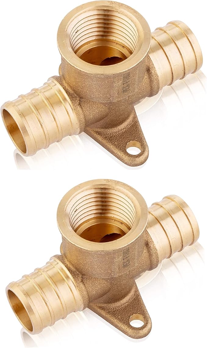 2-Pack EFIELD Brass Crimp Fittings - 3/4" Pex x 3/4" Pex x 1/2" Female NPT Drop-Ear Tee (Pack of 2),(PEX1807173-2PCS)