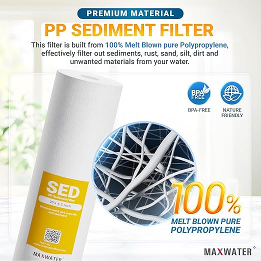 Max Water Whole House Water Filter Housing, 20" x 4.5" Sediment Carbon Cartridge Universal Housing, Pre-Filtration System for Well and City Water with 1" NPT Port and Include 1 Sediment Filter
