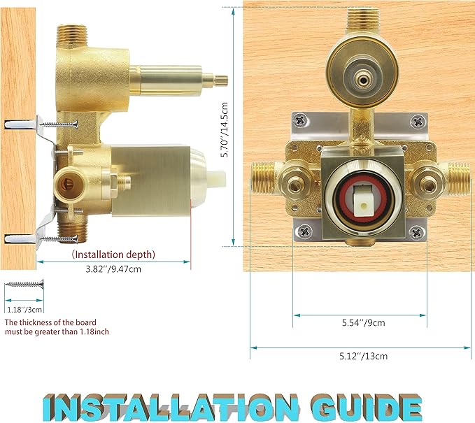 2 Way Outlet Shower Diverter Valve, Drettyer 2 Handle Shower Mixer Rough Brass Valve Kit Replacement in Brushed Gold