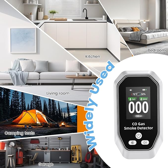 6-in-1 Portable Carbon Monoxide Detectors Plug in, MODOFO TOOL Smoke and Carbon Monoxide Detector with Built-in Battery, Natural Gas Leak Detector, HD Display for CO Gas Smoke Temp Humidity White 2Pcs