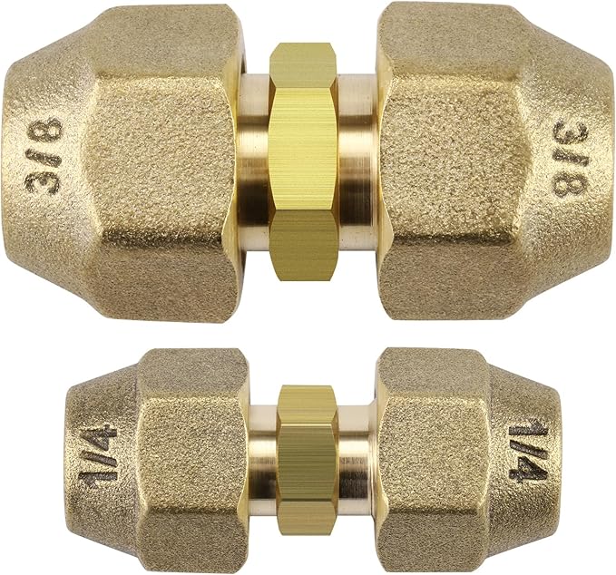 1/4" and 3/8" Copper Pipe Extension Joint Connectors, 2 Packs AC Pipe Connectors with HVAC Flare Nuts, Free Welding copper flare fittings, Air Conditioning Pipe Coupling Adapters for Butt Copper Tube