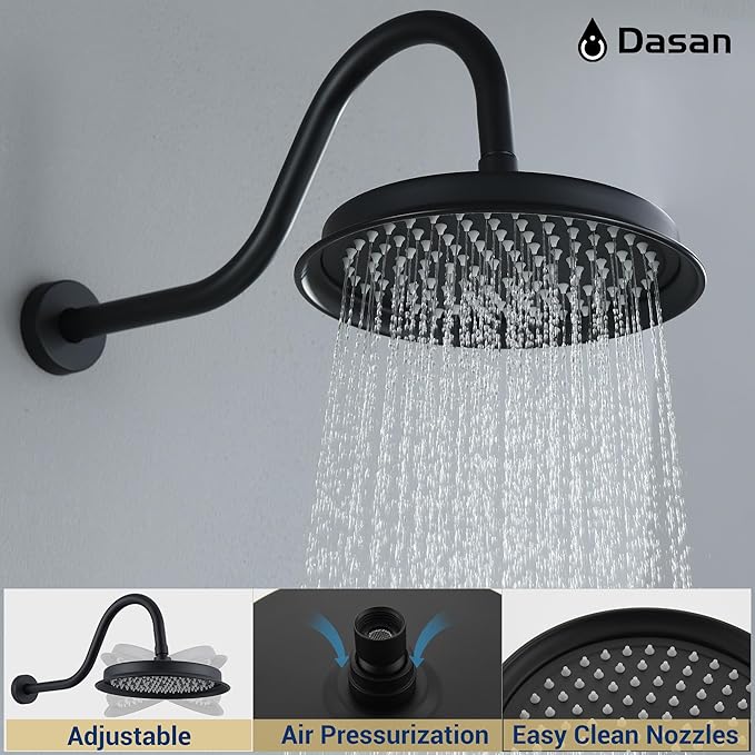 DASAN Matte Black Shower System with Tub Spout, Tub and Shower Faucet Combo Set with Valve & Trim Kit Bathtub Shower Faucet Set Bathtub Shower System with Rainfall Shower Head & Handheld, AT309W-MB