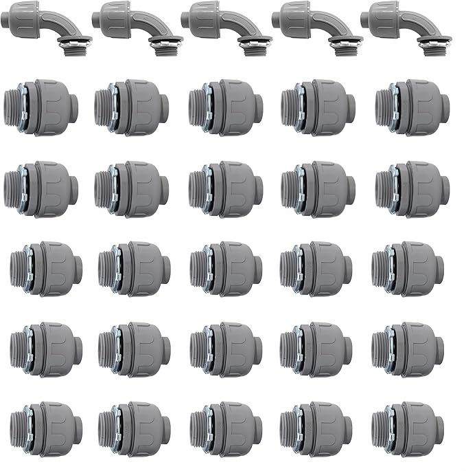 3/4" Liquid Tight Connector Non-Metallic Electrical Conduit Fittings, PVC Flexible Conduit Fittings, for Home Kitchen Bathroom Tube Tool Supplies UL Listed(Straight+90 Degree,30 Pack)