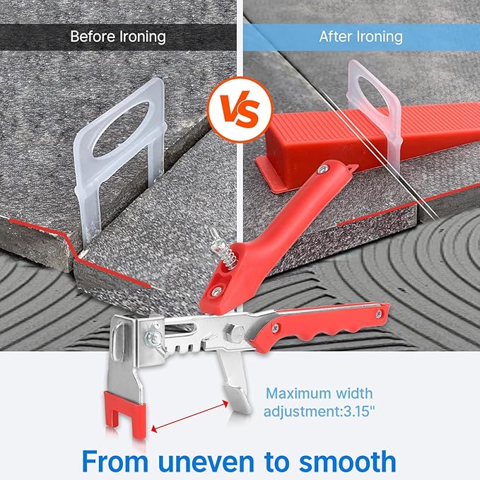 Tile Leveling System Kit, 600pcs Tile Leveler Spacers Clips+150pcs Reusable Wedges+1pc Tile Pliers for Wall/Floor Tile Adjustment, Leveling Tile System for Ceramic Tile(Red, 1/16”-1.5mm)