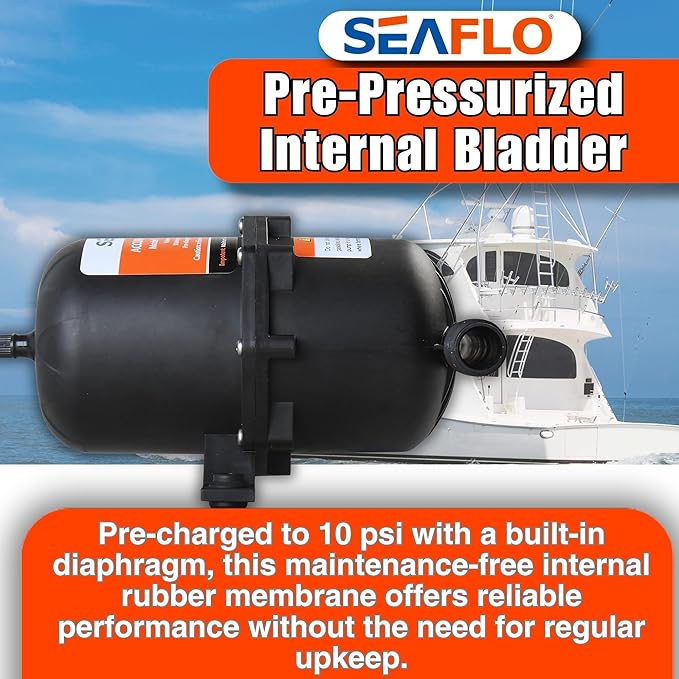 SEAFLO Accumulator Tank Water Pump Flow Control with Internal Bladder - 125 PSI, 23.5 oz (0.75 L) | Reduces Pump Cycling and Smooths Water Flow for Marine, RV, and Off-Grid Systems