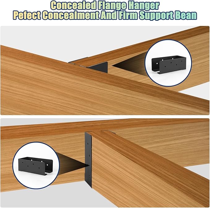 Concealed Joist Hangers, 4 Pcs 4"x8" Outdoor Trim Concealed Flanges, Q235B Steel Powder Coated Concealed Mount Joist Hangers for 4"x8" Beam Swing