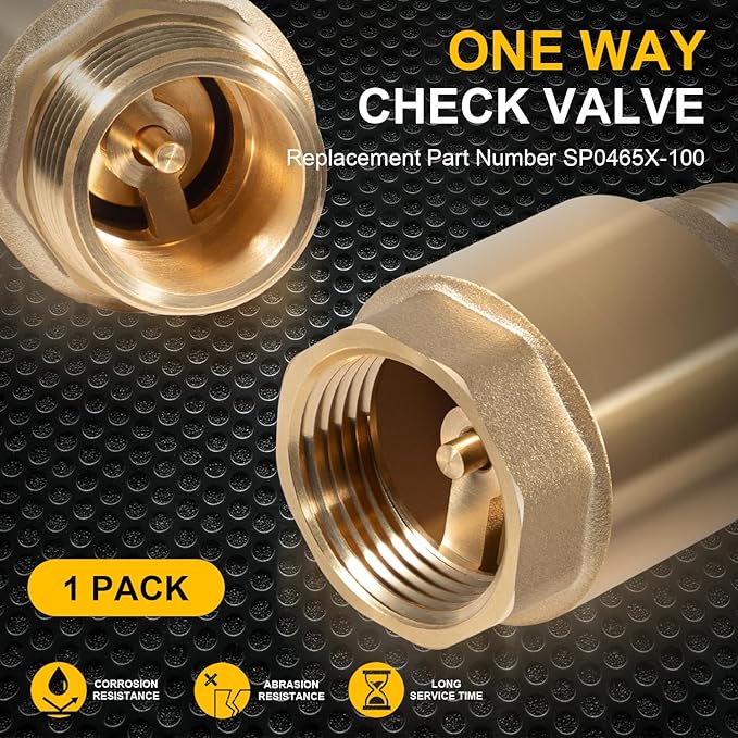 One Way Brass Check Valve, 1" NPT male in/ 1" FNPT out, Heavy Duty Prevent Backflow Water Check Valve Suitable for Well Pump Irrigation System Water Supply System, Replace for SP0465X-100 (1 Pack)