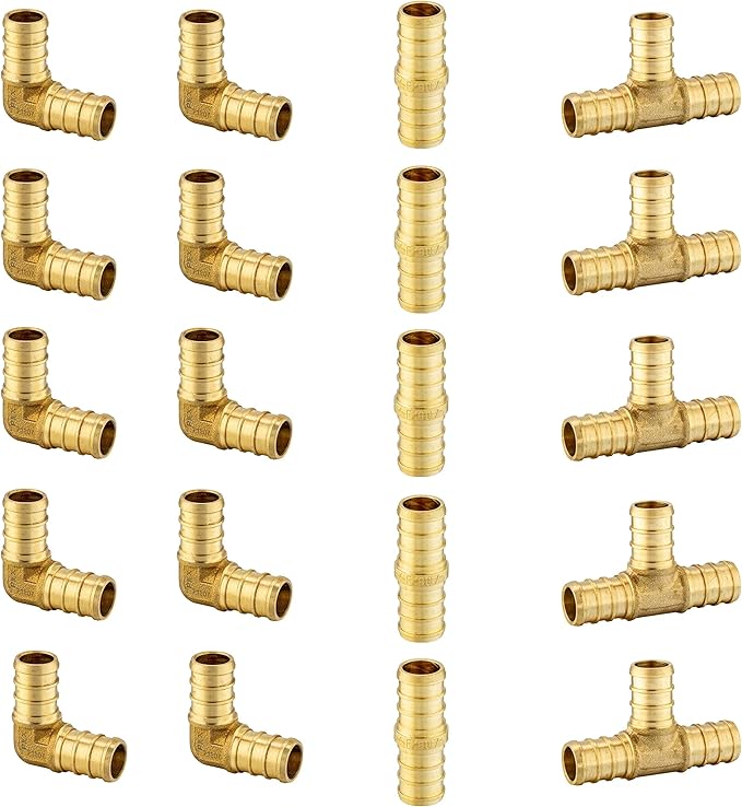 (Pack of 20) EFIELD 3/4" Barb Crimp Pex fittings Mix: Elbow 10 Pieces, Tee and Coupling 5 Pieces each For Pex Tubing/Pipe,(PEX1807197)
