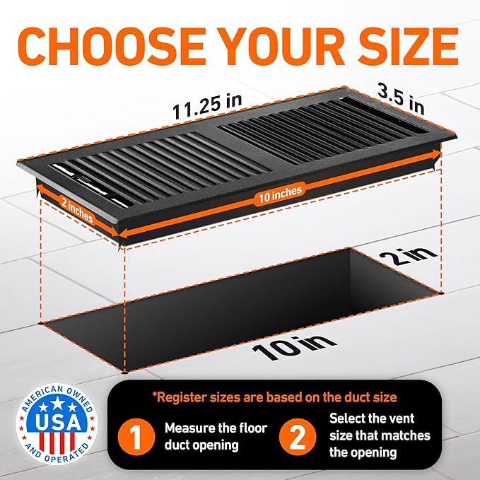 2X10 Floor Vent Covers Floor Register with Mesh Cover Trap, Heat and Air, Walkable Metal Floor Vent for HVAC Duct, Contemporary, Matte Black