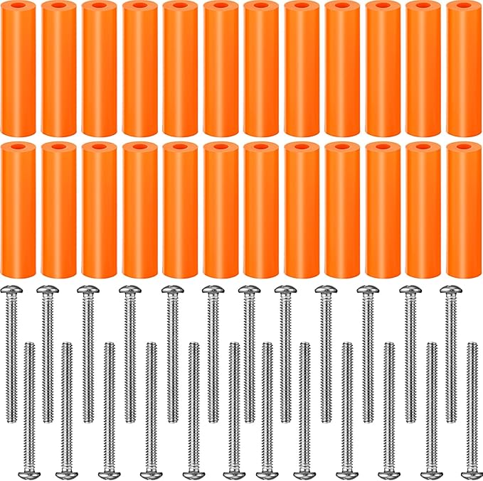 Hotop 48 Pieces Electrical Outlet Spacers Extender Kit Includes 24 pcs 3 Inch Switch and 24 1-1/2 Inch 6-32 Thread Flat Head Device Mounting Extra Long Electrical Outlet Screws (Orange)