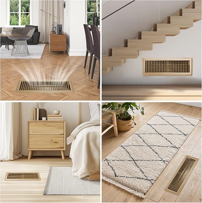 VOISEN Floor Register 4x14, 2 Pack Floor Vent Covers, Steel Adjustable Air Supply Grille Register Vent Cover Grill for Sidewall and Floor, Vent Covers for Home Floor,Brown
