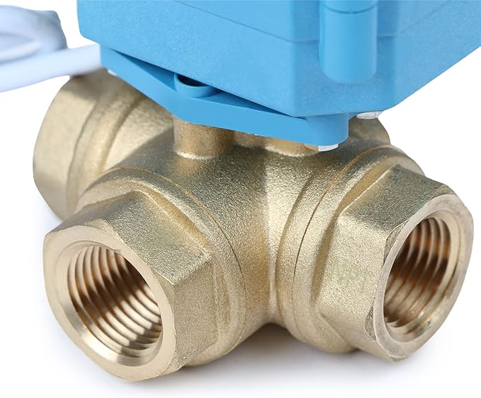 U.S. Solid 1/2" 3 Way Brass Motorized Ball Valve L Type AC/DC9-24V, Water Shutoff Valve with Manual Function, Standard Port, NOT for Drinking Water