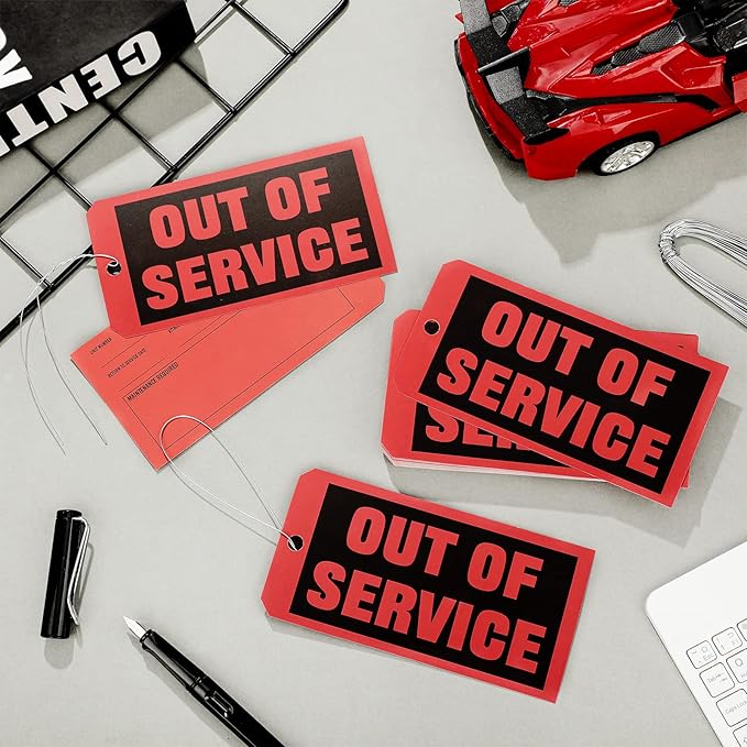 Spakon Out of Service Tags 6.22 x 3.15 Inches Maintenance Required Red Tags with 12 Inches Wires Attached for Machine Equipment Inspection Maintenance(300 Packs)