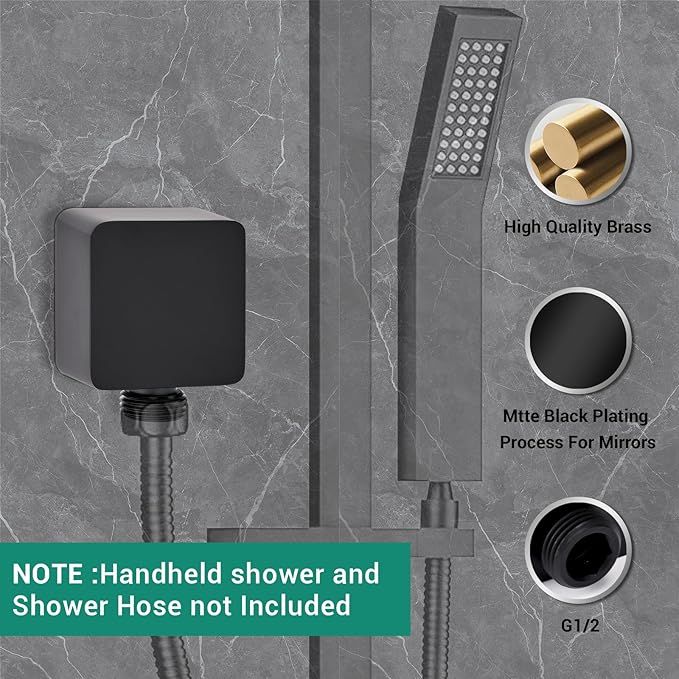 Wall Supply Elbow, Wall Elbow for Hand Held Shower, Solid Brass Square Wall Mount Supply Elbow in Matte Black, JB-022MB