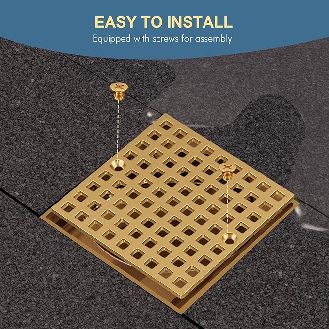 4" Champagne Bronze Shower Drain Cover - Square Floor Drain Cover Replacement - Hair Catcher/Drain Strainer for Bathrooms, Showers, and Sinks - SUS304 Stainless Steel & CUPC Certified
