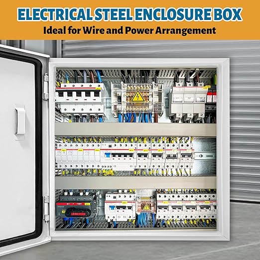 Outdoor Electrical Box 12x8x12'' Steel Electrical Junction Box NEMA 4X Enclosure Indoor&Outdoor Electrical Enclosure Box Waterproof & Dustproof Cold-Rolled Carbon Steel Hinged Junction Box
