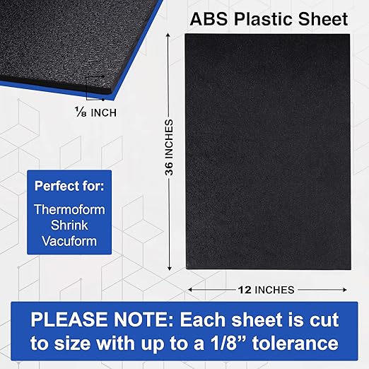 Duco USA-Made ABS Plastic Sheet 1/8 Inch Thick 12" x 36" - 2 Pack of Black Thermoplastic Panels - Textured, Heat Moldable ABS Board for DIY, Car Interiors, Crafts, and More
