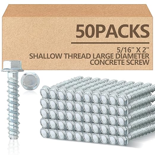 Tandefio 50 Pack 5/16" x 2" Concrete Screw Anchor Galvanized Large Diameter Heavy Duty Plated Concrete Anchors for Masonry Brick Anchoring Block Decking Framing Hex Drive