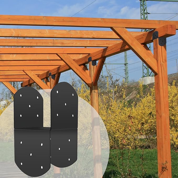 4 Pcs 6"x 6" Deck Post Caps Tie Brackets ,Ineer Size(5.6"x 5.6") 14 Gauge Post Base Steel Post Anchor Connector Support Fence Post Brackets for Posts to Wood