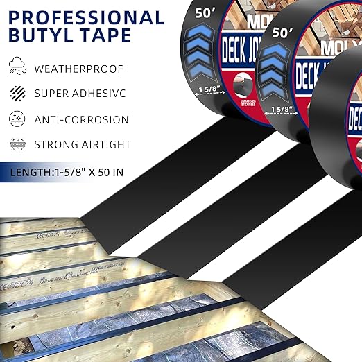 Butyl Deck Joist Tape, 1-5/8" x 50' Joist Tape for Decking, 12 Rolls Waterproof and Anti-Corrosion Butyl Sealant Deck Tape Joist, Ideal for Roofs, Beams, RV, Outdoor Construction Use