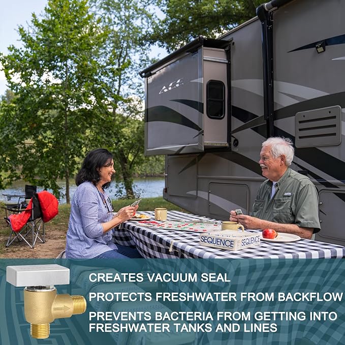 RV Vacuum Breaker Check Valve,Camper RV Black Tank Flush Check Valve,Replace Leak Camper Vacuum Breaker on Black Tank System Loud Noise & Wet Floor,Backflow Preventer Improve Freshwater 571-VAC-CHK-A
