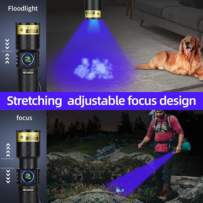 DARKBEAM UV 365nm Flashlight Black Light LED, Ultraviolet Flashlights, Powerful Rechargeable USB -C Woods Lamp, Focusable Water Resistant, Pet Urine & AC Leak Detection, for Curing Resin