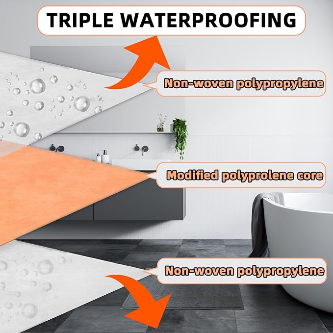 Professional Waterproof Membrane for Shower,- 3.3 FT x 33 FT Roll (108 Sq Ft), 23.6 Mil Thick, Superior Waterproofing Solution for Bathroom, Kitchen,Saunas and Wet Areas