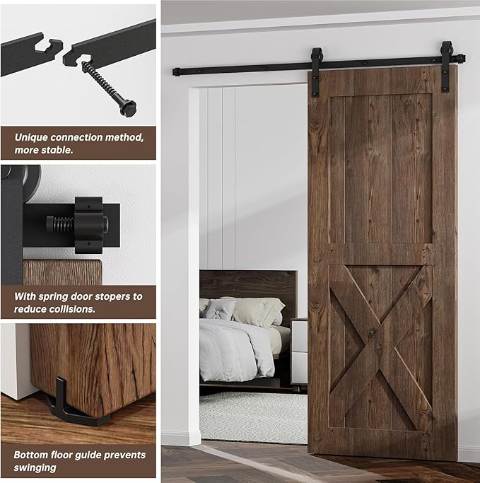 11FT Sliding Barn Door Hardware Kit for Single Door, Sliding Door Track, Easy to Install, Smoothly and Quietly, Fit 1.18-1.96" Thicknesses Fit 66" Wide Door (J Shape Hanger)