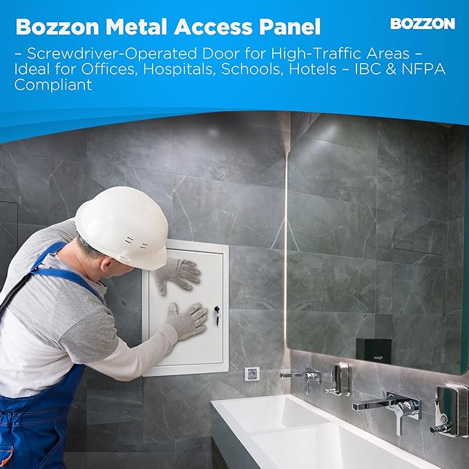 BOZZON Access Panel for Drywall 14 x 29 inch – Metal Door with Key Lock, 18 GA Steel Frame, Wall Hole Cover, Plumbing Access Door, White