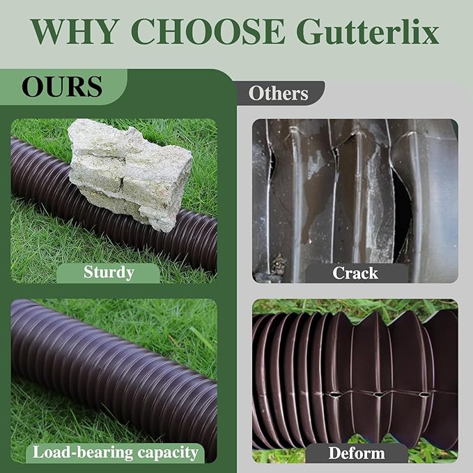 Flexible Gutter Downspout Extensions, Connectable Downspout Extender with 58"+ 67" Extendable Pipe, Thickened Down spout Drain Extension for Rainwater Drainage(2 Pack, Brown)