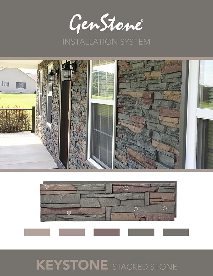 GenStone Faux Stacked Stone Panel 41" x 11.25" in Keystone Color for Do It Yourself Friendly Home Improvement Projects