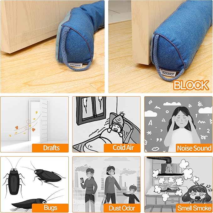 TORRAMI 38" Door Draft Stopper Under Bottom Insulation Noise Air Stopper 2.3LB,Draft Guard Seal for Doors and Windows - Blue Triangle
