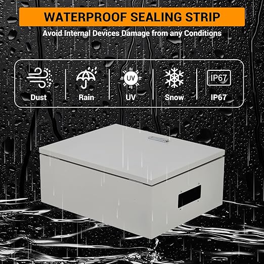 Outdoor Electrical Box, 24"x16"x12" NEMA 4X Steel Enclosure, IP67 Waterproof & Dustproof, Lockable Electrical Junction Box with Mounting Plate and 2 Keys, Indoor and Outdoor Use