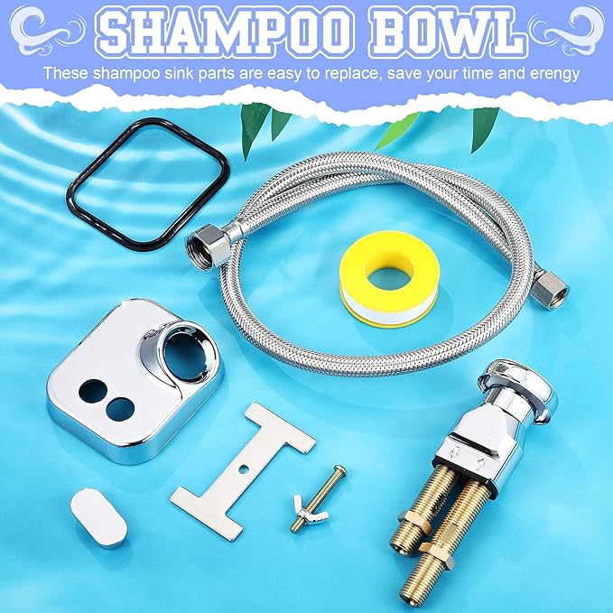 Hortsun 7 Pcs Shampoo Bowl Vacuum Breaker Kit, Hardware Handle, Stainless Steel Chromium Plated Brass, 31 Inches, for Salon Sink Parts Replacement