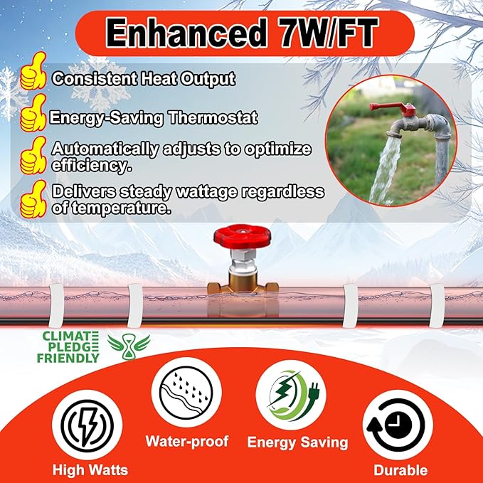 HEATIT Pipe Heat Tape - CSA & ETL Certified Heat Cable for Pipes, Prevents Pipe Freeze, Energy-Saving & Easy Install, Keeps Pipes Ice-Free, Durable, Worry-Free, Trusted Choice HISD 15ft, 7w/ft, 120V