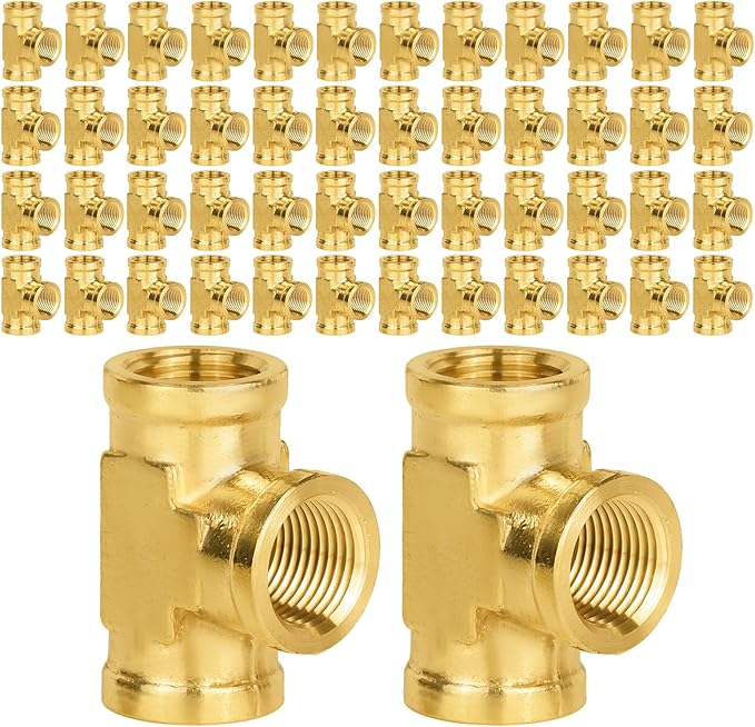 50-PCs HeSun Brass Pipe Fitting, 3/8" x 3/8" x 3/8" NPT Female Thread Tee