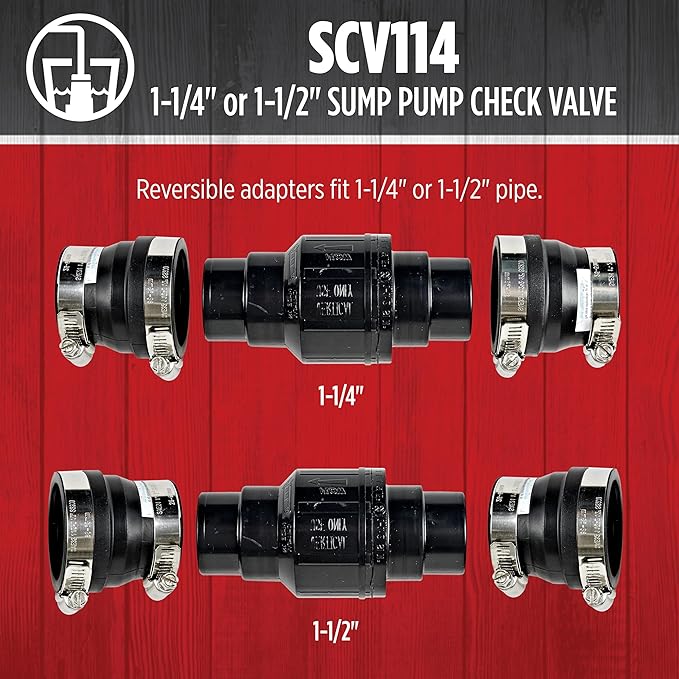 Red Lion SCV114 1-1/4-Inch and 1-1/2-Inch ABS Vertical Sump Pump Check Valve, Black, 14942901