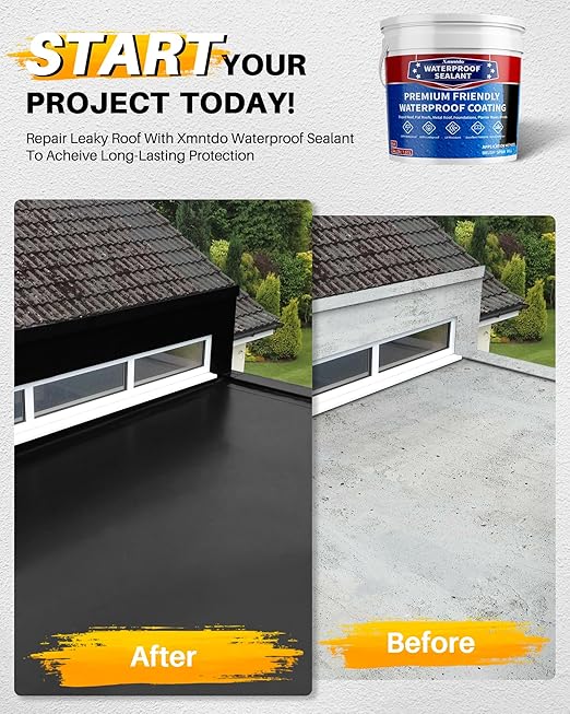 Liquid Water Proof Sealant Coating, 2 Gallon, Roof Leak Repair Coating Black, Water-Based Rubber Waterproof Sealant, Polyurethane Waterproof Coating for Roofs, Foundations, Basements