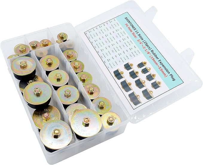 25pcs Automotive Rubber Expansion Plug, 11 Sizes Rubber Expandable Freeze Plugs Kit Fit Hole Size:3/4"~2-1/8" (19mm~53mm)