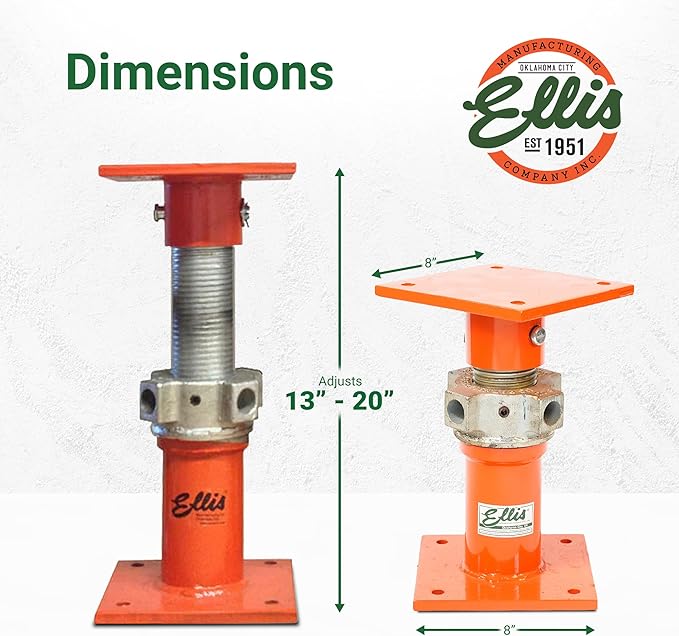 ELLIS Heavy-Duty Adjustable Steel Shore – House Jack for Permanent or Temporary Foundation Support, Beams, and Structural Repair – 52,000 lb Safe Load Capacity – 13"-20" Adjustment