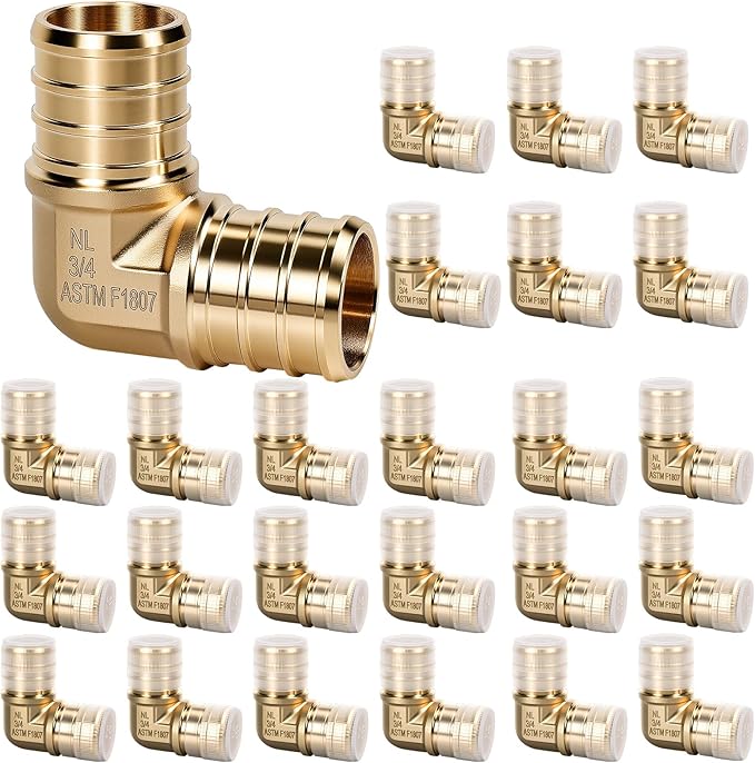 PEX Fittings 3/4 Inch, 24PCS Elbow Lead-Free Brass Connectors for PEX B Pipe, NSF UPC Certified, ASTM F1807, Compatible with Crimp/Clamp Rings (Hot/Cold Water, Hydronic Heating)
