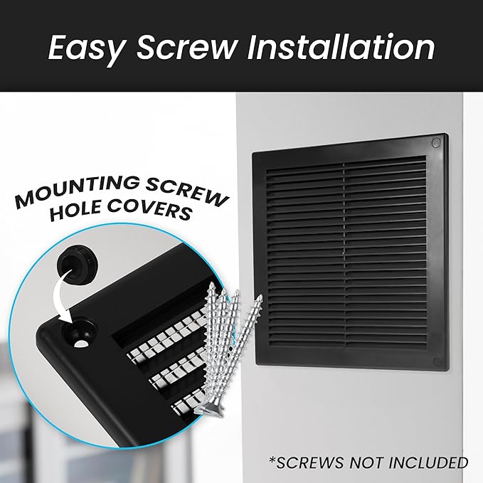 Repa Market 10 x 10 Inch (Outer) Black Square Air Vent Cover - Plastic Fresh Air Intake Vent - AC Cover with Nylon Mesh Screen, Wall, Ceiling HVAC Return Air Register, Modern Soffit Vents