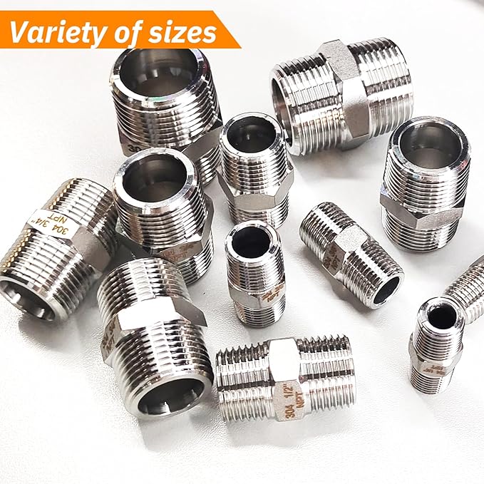 4PCS Hex Stainless Steel Nipple 1/2"NPT Male X 1/2" NPT Male Pipe Fitting 1/2 inch Stainless Steel Pipe Nipples Male Pipe Adapter Fittings Heavy Equal Nipples Connectors