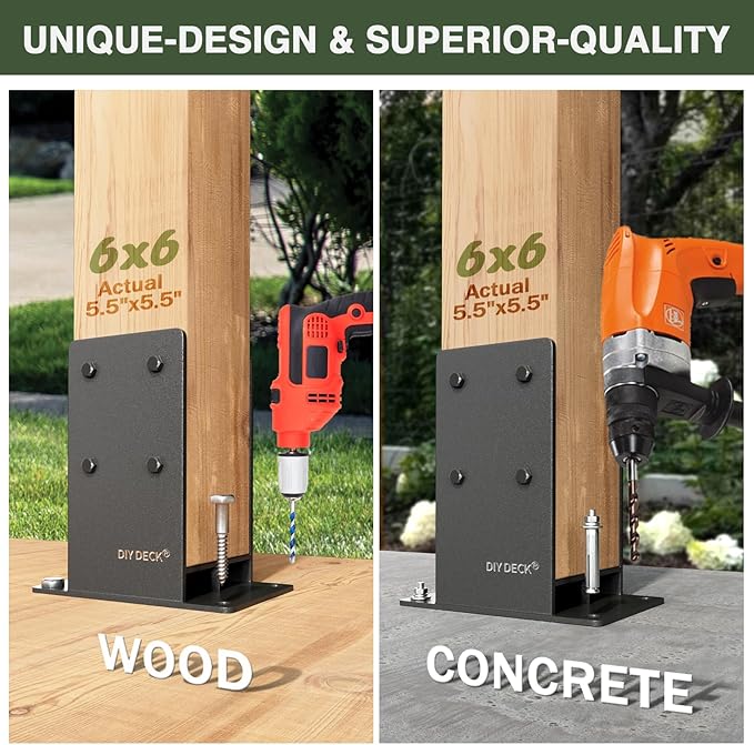 6x6 Post Base (Internal Size 5.6" x 5.6 ") Heavy Duty Stainless Steel Powder-Coated Post Anchor with Air Flow Channel Fence Post Anchor Base for Deck Railing, Pergolas, Fence Pillar, 2Pack