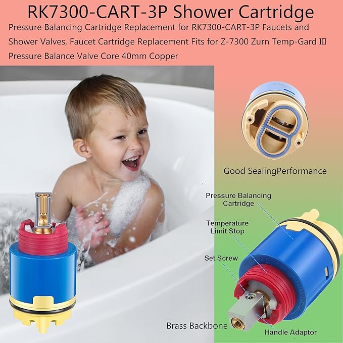 HAIN-YO Pressure Balancing Cartridge Replacement for RK7300-CART-3P, Faucet Cartridge Replacement Compatible with Z-7300 Zurn Temp-Gard III Faucets and Shower Valves,Sturdy Core Copper (JH02BJ)