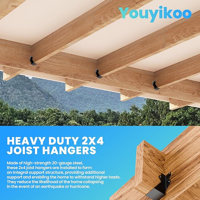 20 pcs 2x4 Joist Hangers Black Face Mount Joist Hangers , 2x4 Brackets Fits Truss Connectors,Rafter Hanger for Floor Deck and Ceiling Joists Q235B Steel Black Powder Coated